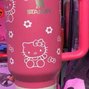Stanley Pink Tumbler with Hello Kitty and White Flowers